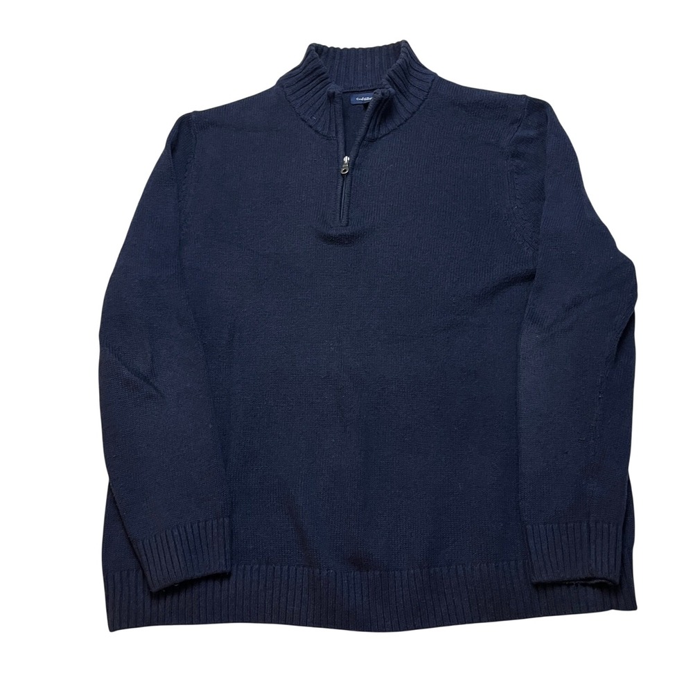Croft & Barrow Sweater Mens XXL Navy Blue 1/4 Zip Pullover Mock Neck Ribbed Knit